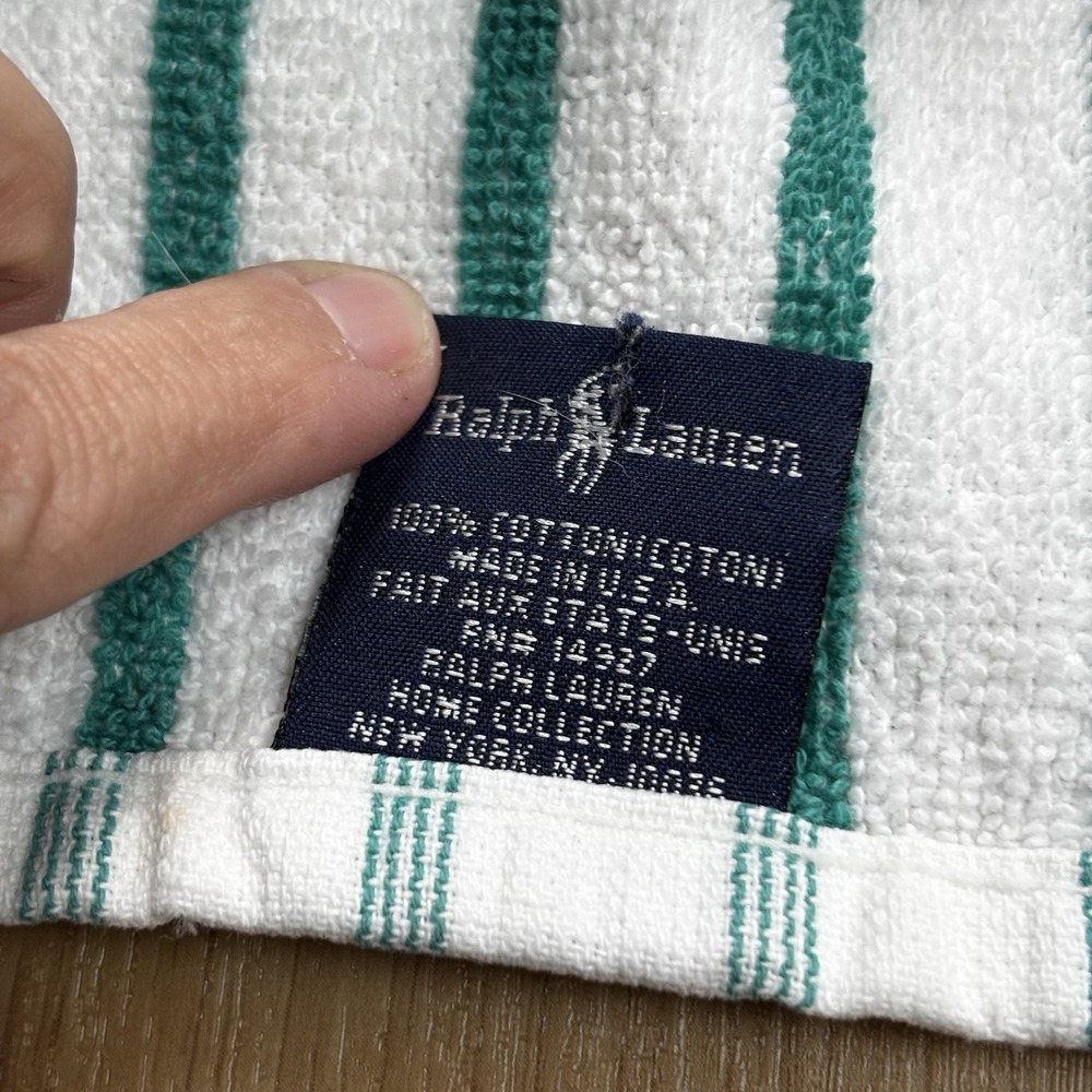 Vintage Ralph Lauren Beach Pool Towel Striped White Green USA Made Large 66"x34" - Picture 3 of 8